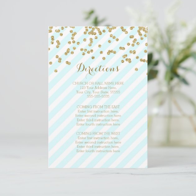 Blue Gold Stripes Wedding Direction Cards