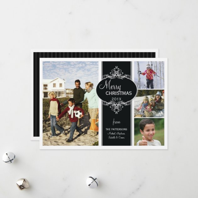 Elegant Christmas Black White Collage Photo Card