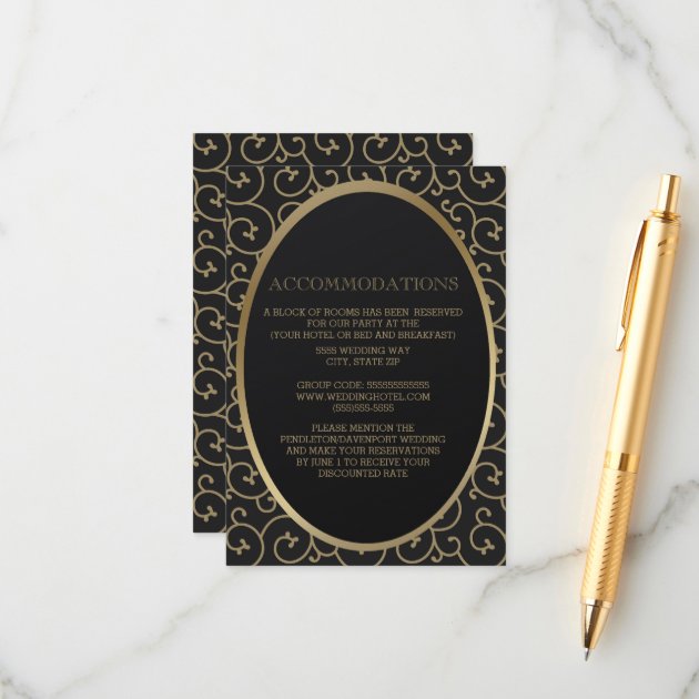Elegant Black And Gold Swirl Accommodations Enclosure Card