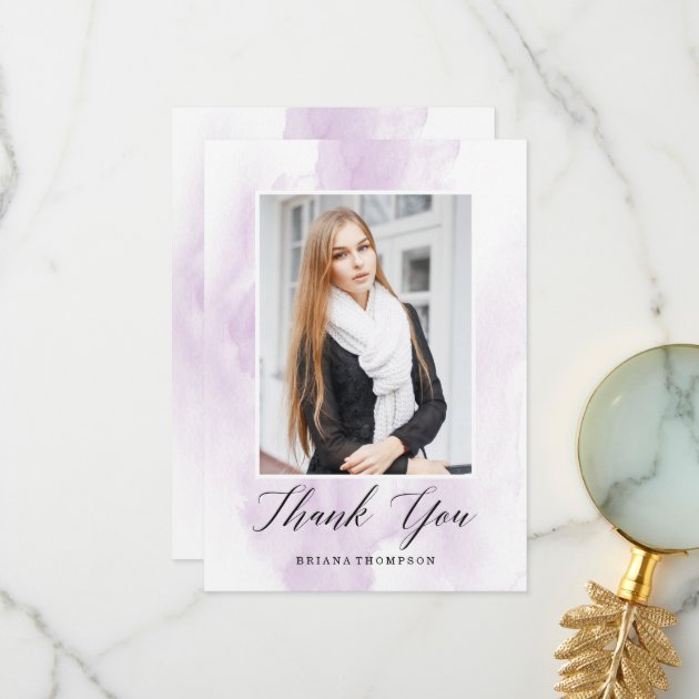 Elegant Watercolor Graduation Photo Thank You Card