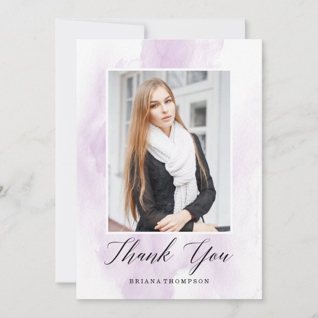 Elegant Watercolor Graduation Photo Thank You Card