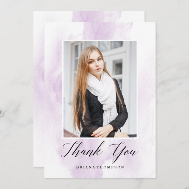 Elegant Watercolor Graduation Photo Thank You Card