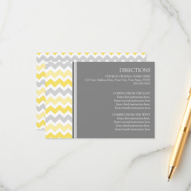 Wedding Direction Cards Yellow Grey Chevron