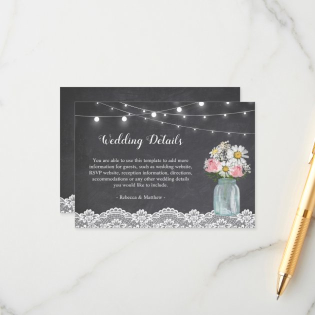 Chalkboard Mason Jar Floral Wedding Reception Enclosure Card