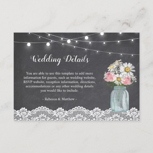 Chalkboard Mason Jar Floral Wedding Reception Enclosure Card