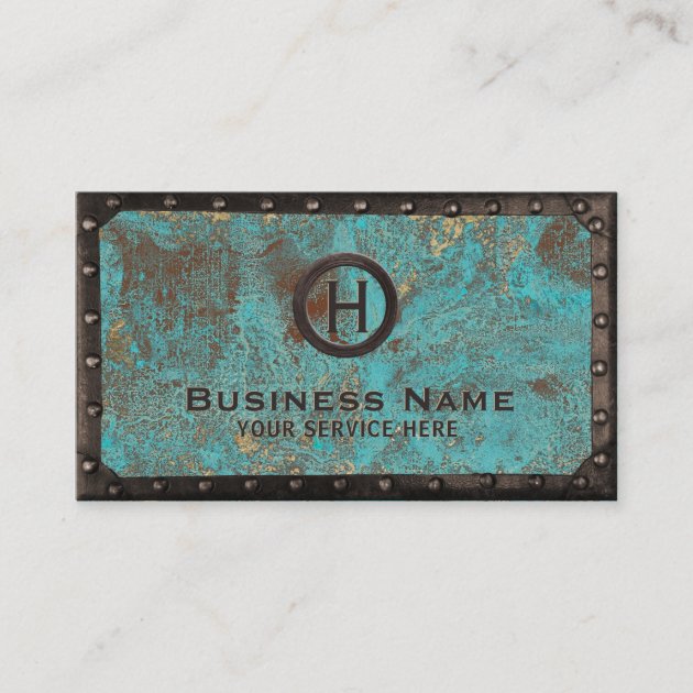 Construction Vintage Monogram Turquoise Copper Business Card