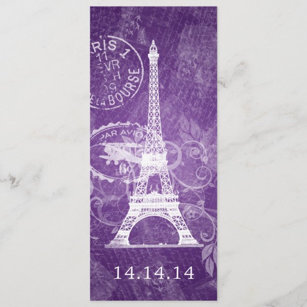 Elegant Wedding Menu Romantic Paris Purple