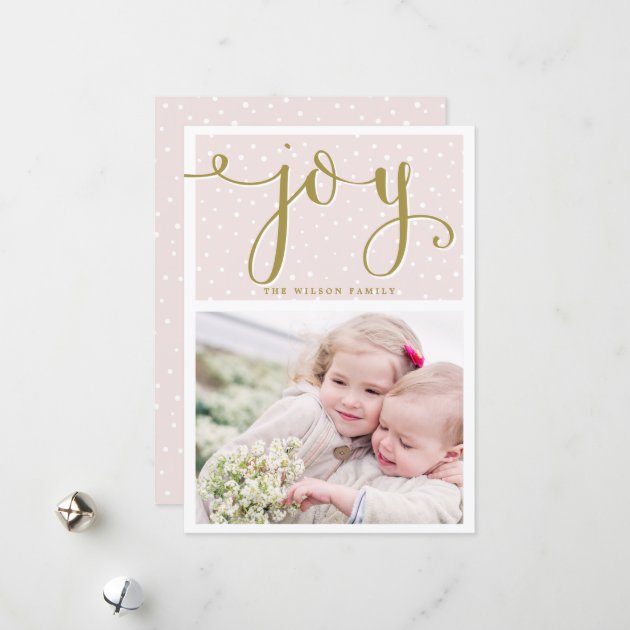 Blush & Gold Joy Script | Holiday Photo Card