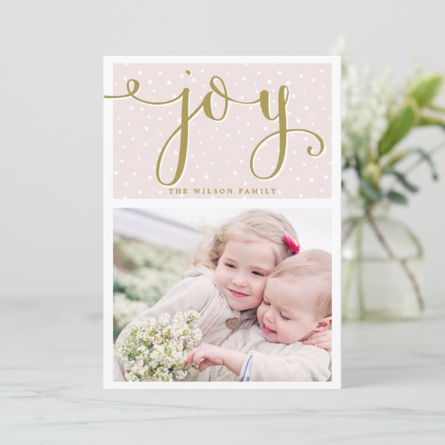 Blush & Gold Joy Script | Holiday Photo Card