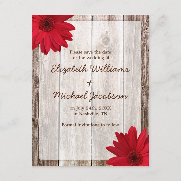 Red Daisy Rustic Barn Save the Date Announcement