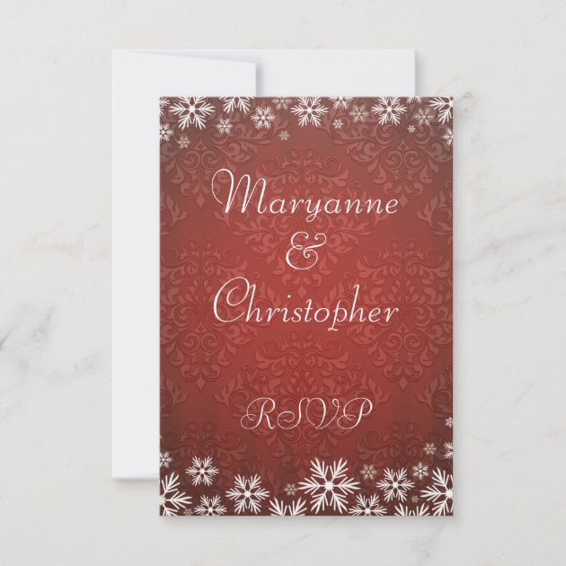 Snowflakes and Red Damask Wedding RSVP