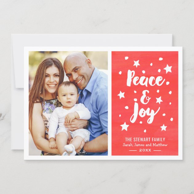Peace and Joy Watercolor Merry Christmas Photo Holiday Card