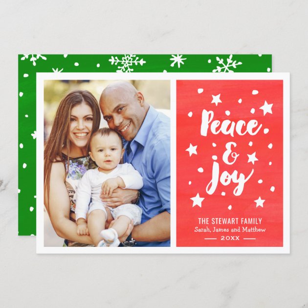 Peace And Joy Watercolor Merry Christmas Photo Holiday Card