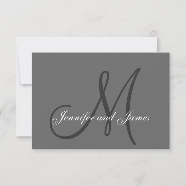 Elegant Grey Gray Monogram Wedding RSVP Card