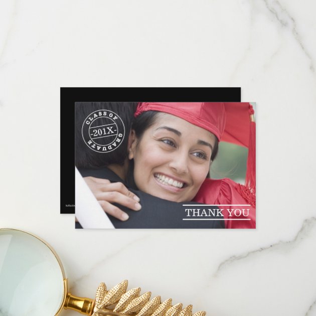 Modern Stamp Photo Graduation Thank You | White