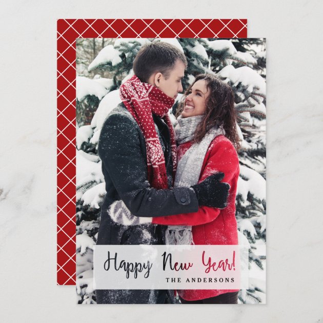 Happy New Year Simple Cut Out Script Text Photo Holiday Card