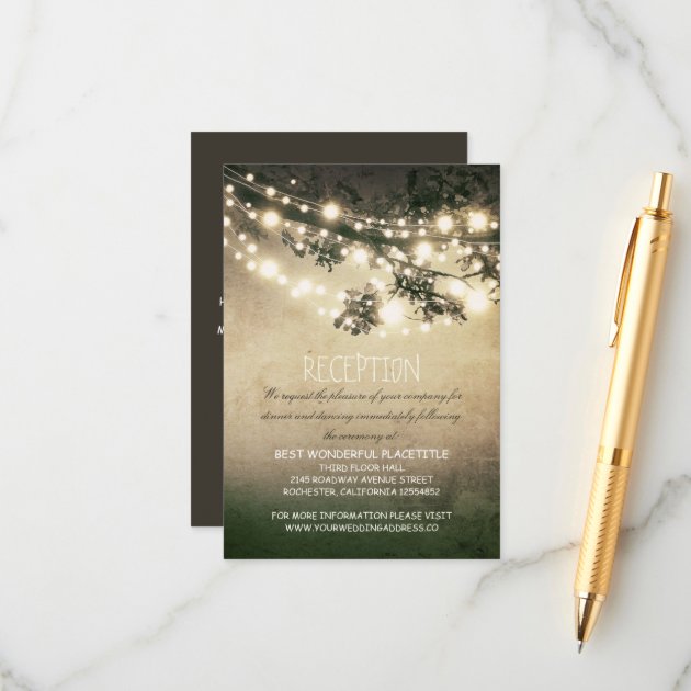 Rustic Tree Branches & Lights Wedding Reception Enclosure Card
