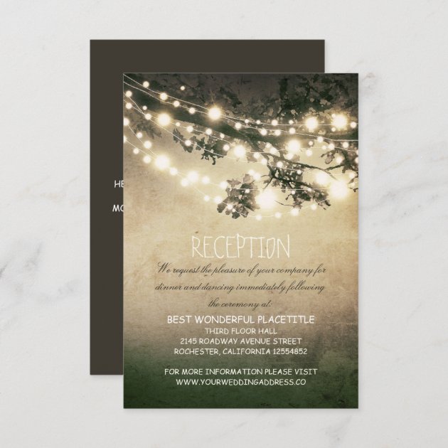 Rustic Tree Branches & Lights Wedding Reception Enclosure Card