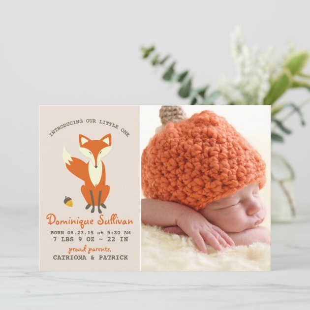 Red Fox | Woodland Photo Birth Announcement