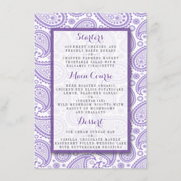 The Modern Paisley Wedding Collection - Purple Menu