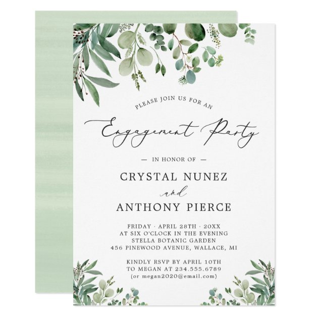 Simple Elegant Eucalyptus Leaves Engagement Party Invitation