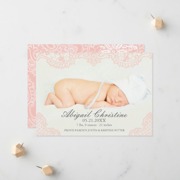 Elegant Lace Baby Girl Birth Announcement