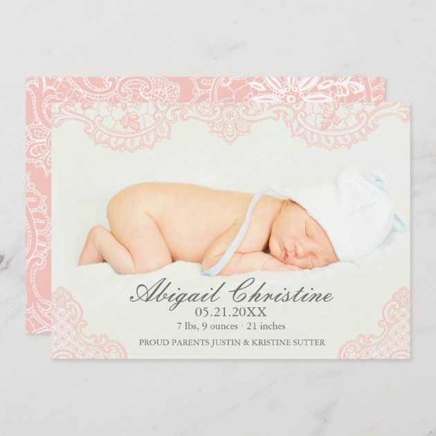 Elegant Lace Baby Girl Birth Announcement
