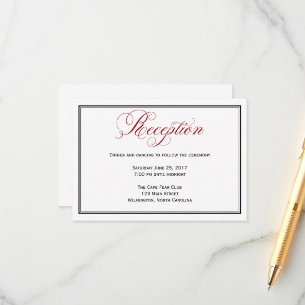 Red Black And White Wedding Reception Details Card