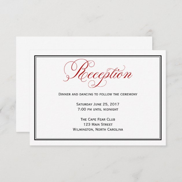 Red Black And White Wedding Reception Details Card