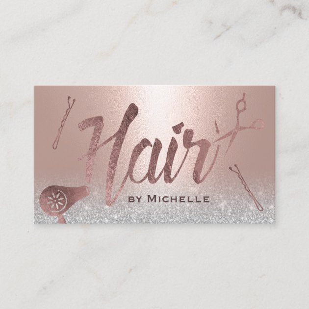 Hair Stylist Modern Typography Blush Rose Gold Business Card (front side)