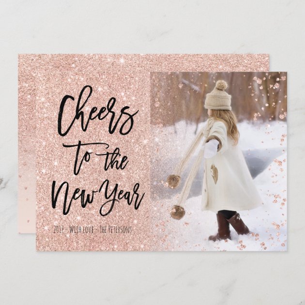 Modern Faux Rose Gold Glitter New Year Typography Holiday Invitation