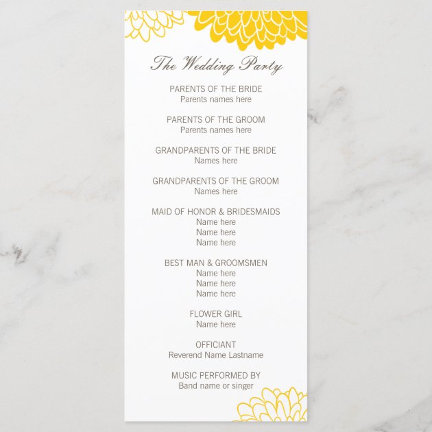 Yellow Chrysanthemum Wedding Program Rack Cards