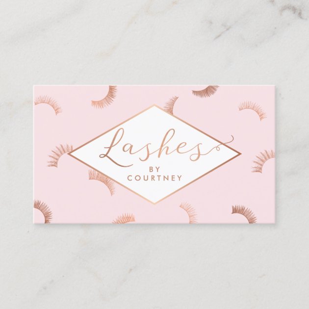 Lots of Lashes Pattern Lash Salon Pink/Rose Gold Business Card (front side)