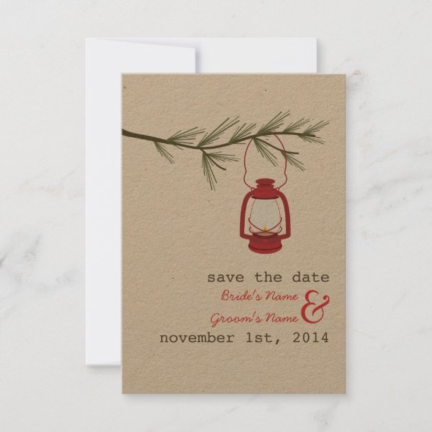 Red Oil Lantern Evergreen Tree Save The Date