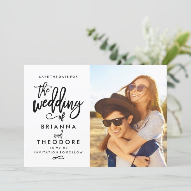 Chic Hand Lettered Save The Date Photo