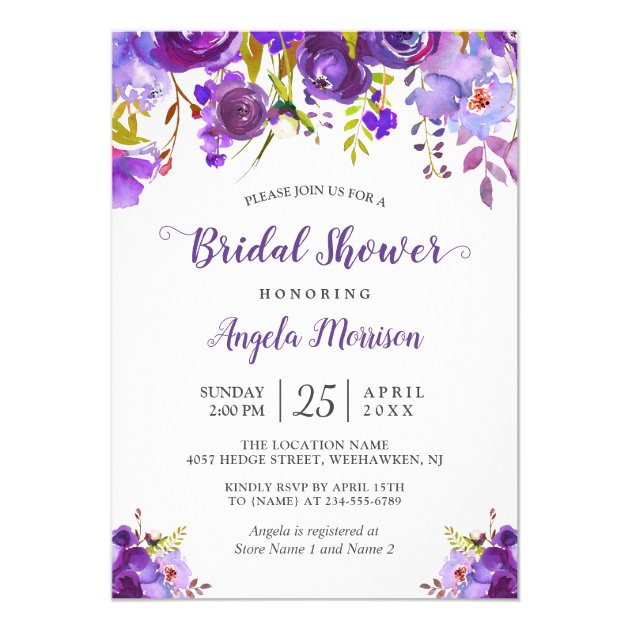 Ultra Violet Purple Floral Romantic Bridal Shower Card