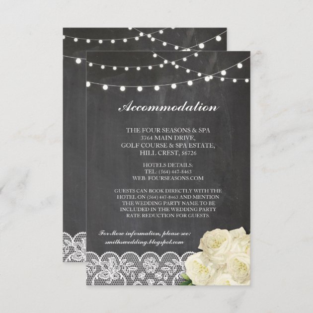 Lace Accommodation Chalkboard Lights Wedding Cards