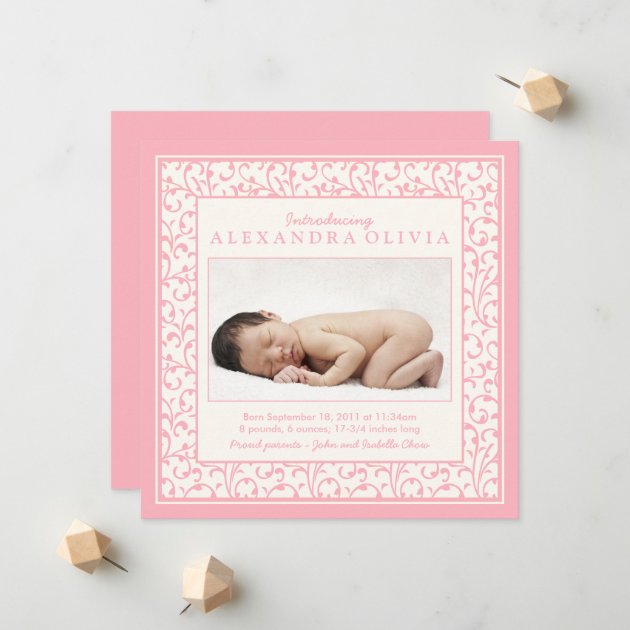 Baby Girl Pink Floral Photo Birth Announcement
