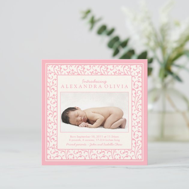 Baby Girl Pink Floral Photo Birth Announcement