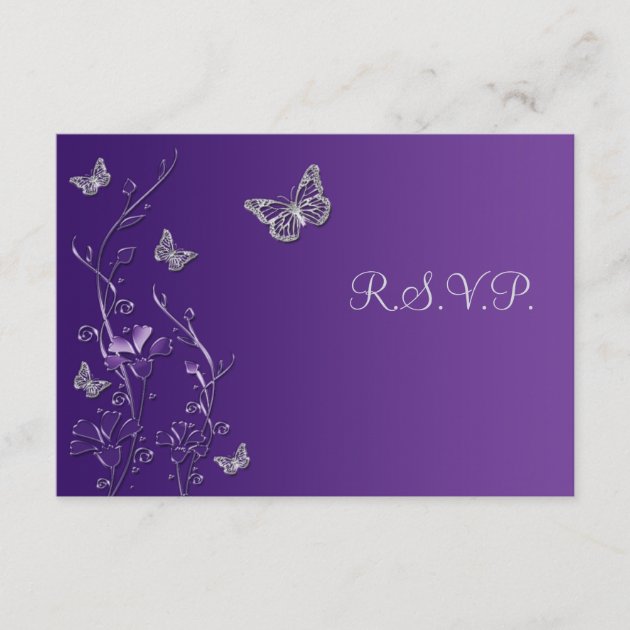 Purple Silver Floral with Butterflies RSVP Card