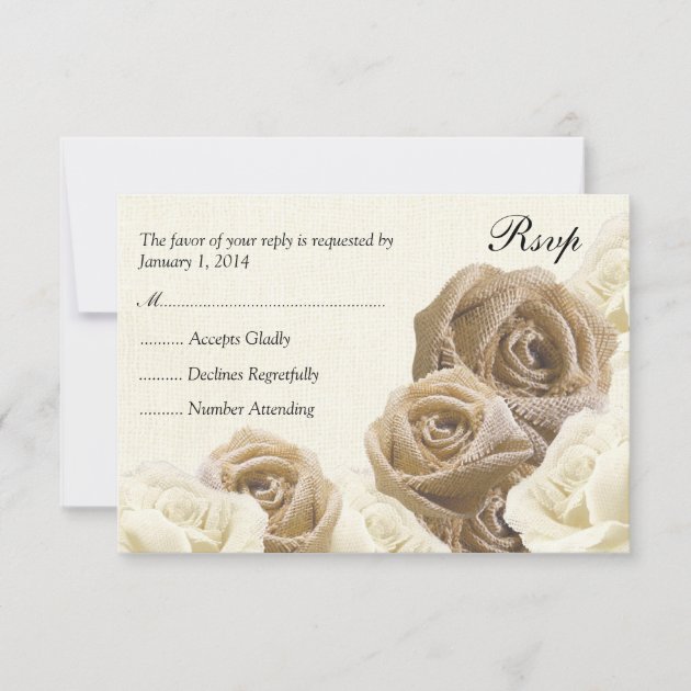Rustic Burlap Flowers Roses Wedding RSVP Card