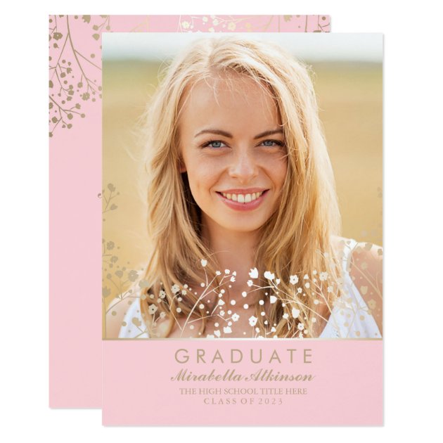 Gold And Pink Photo Graduation Party Announcement