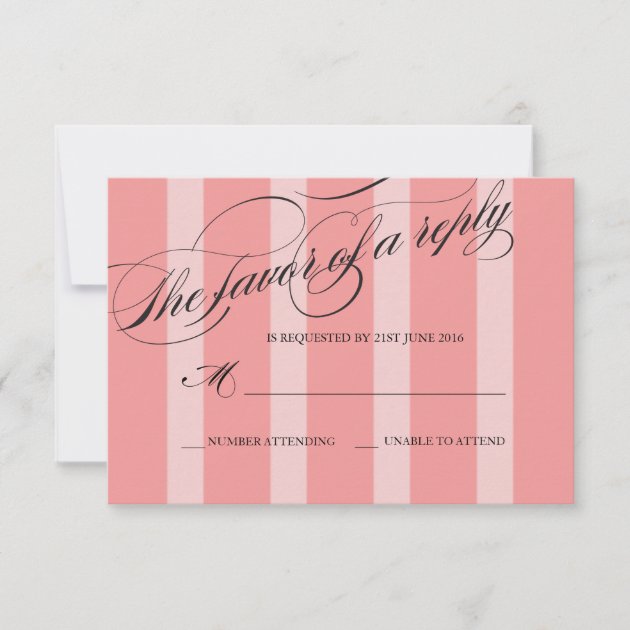 Pink Striped Flourish Script Wedding Response Card