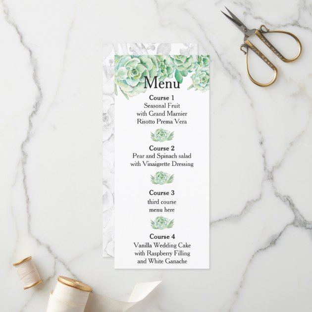 Watercolor Succulent Wedding Menu