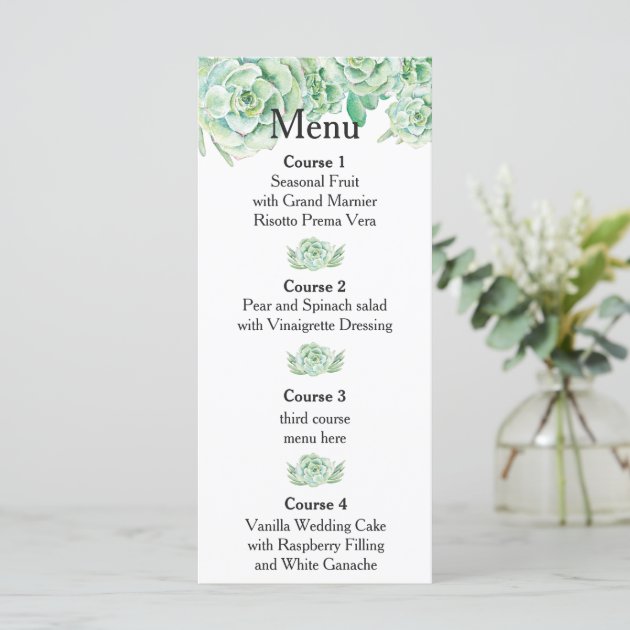 Watercolor Succulent Wedding Menu