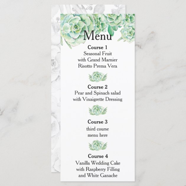 Watercolor Succulent Wedding Menu