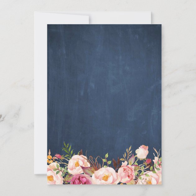 Navy Blue Chalkboard Pink Floral Save The Date