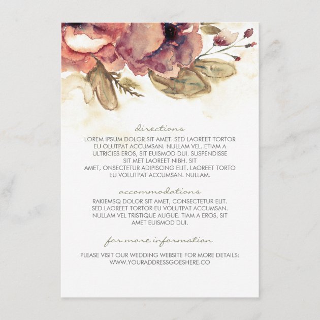 Watercolor Vintage Floral Wedding Information Enclosure Card
