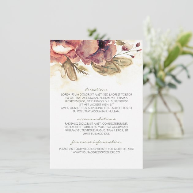 Watercolor Vintage Floral Wedding Information Enclosure Card