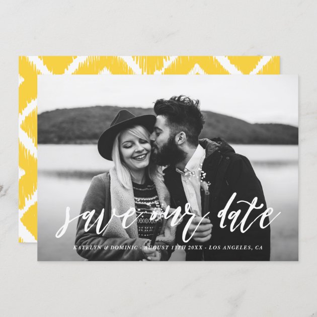 White Hand Lettered Script Photo Save The Date